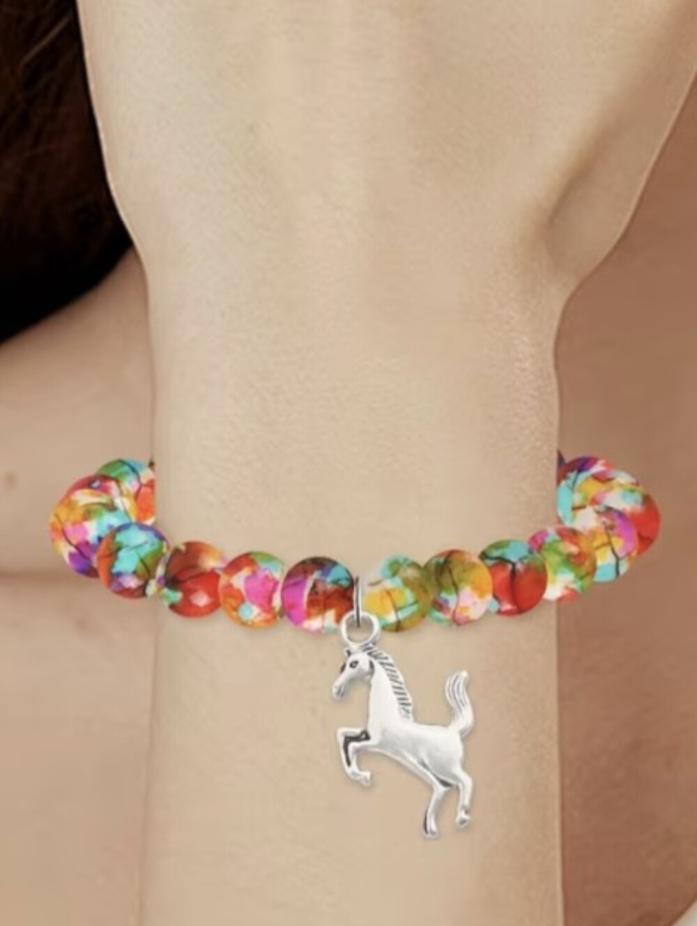Colorful Sediment Jasper 8mm Natural Gemstone Beads Healing Bracelet &Horse Char